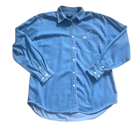 Cutter & Buck St. Louis Blues Denim Button Front Shirt-Blue-Size Large - Picture 1 of 6